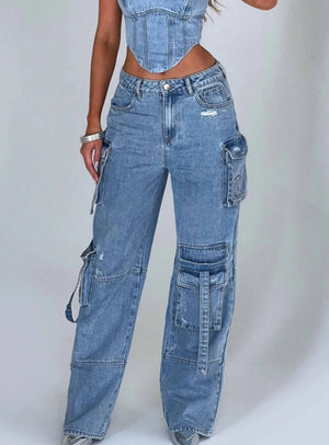 Low Waist Three-dimensional Pocket Stitching Loose Jeans