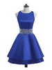 Royal Blue Satin Backless Beading Homecoming Dress