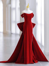 Burgundy Velvet Off the Shoulder Crystal Prom Dress