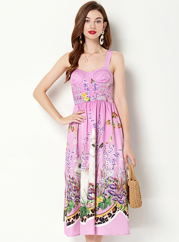Printed Sleeveless Violet Dress