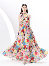 Seaside Holiday Halter Printed Chiffon Dress
