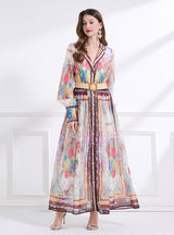 Long Sleeve V-neck Printed Dress