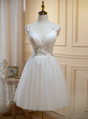 Ivory White Straps Tulle Lace Homecoming Dress