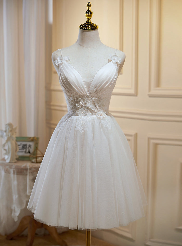 Ivory White Straps Tulle Lace Homecoming Dress