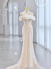 White Mermaid Sequins Spaghetti Straps Prom Dress