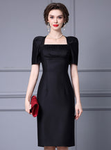 Black Satin Pleats Mother Of The Bride Dress