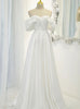 White Satin Off the Shoulder Pleats Wedding Dress