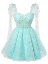 Light Blue Tulle Sequins Homecoming Dress