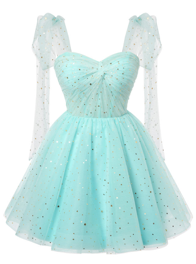 Light Blue Tulle Sequins Homecoming Dress