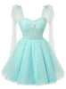 Light Blue Tulle Sequins Homecoming Dress