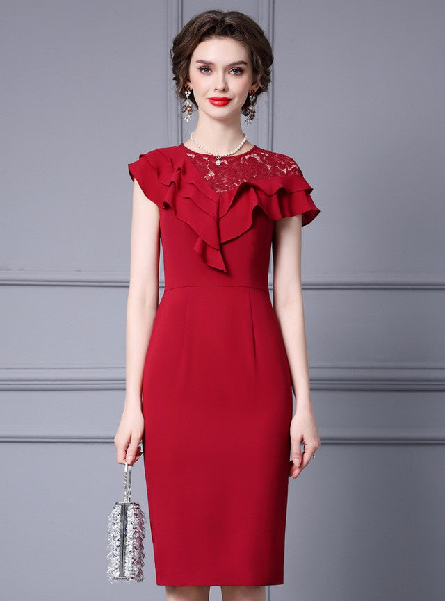 Simple Red Lace Mother Of The Bride Dress