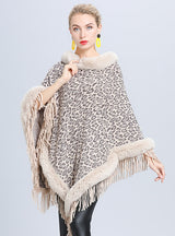 Knitted Fringed Pullover Cloak Shawl