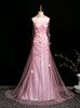 Pink Mermaid Tulle Strapless Flower Prom Dress