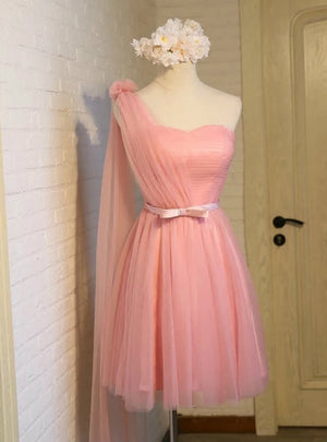 Pink Tulle One Shoulder Homecoming Dress