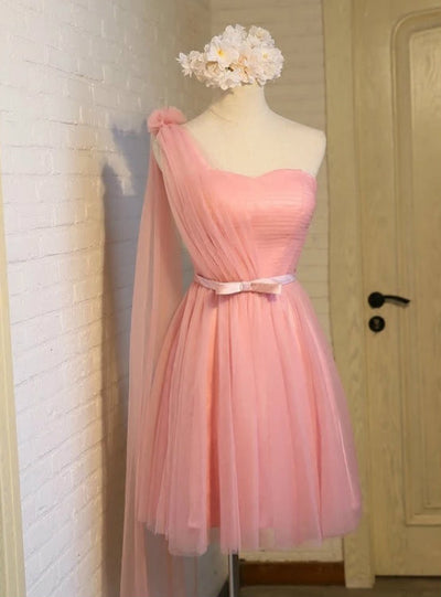 Pink Tulle One Shoulder Homecoming Dress