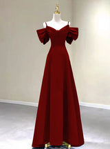 A-Line Burgundy Straps Bow Prom Dress