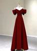 A-Line Burgundy Straps Bow Prom Dress