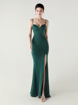 Spaghetti Straps Split Beading Prom Dress