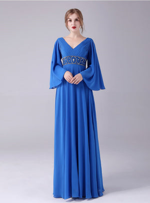 Royal Blue Chiffon V-neck Pleats Mother Of The Bride Dress