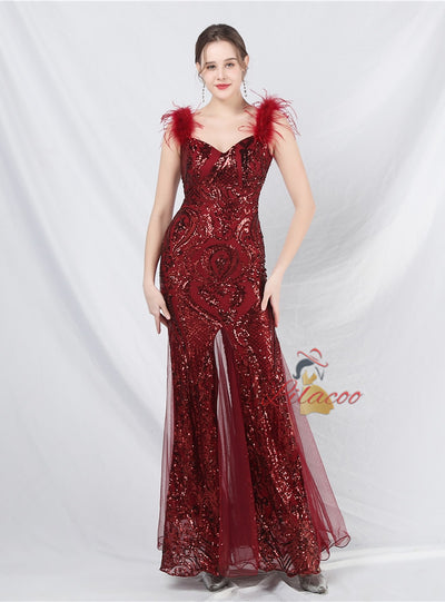 Mermaid Sequins Straps Split Prom Dress