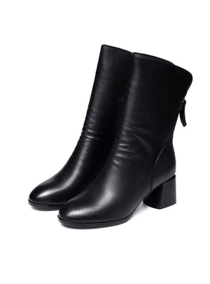 Thick Round Head and Middle Heel Boots