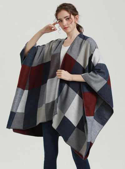 Women Plaid Fringed Scarf Shawl