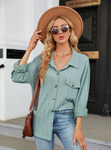 Solid Color Lapel Pocket Long Sleeve Coat