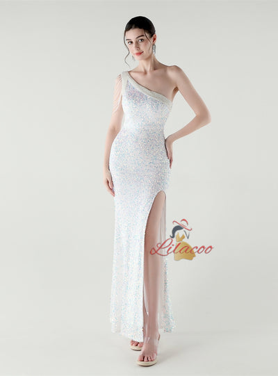 Mermaid Sequins One Shoulder Beading Prom Dress