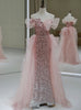 Pink Sequins Tulle Off the Shoulder Prom Dress