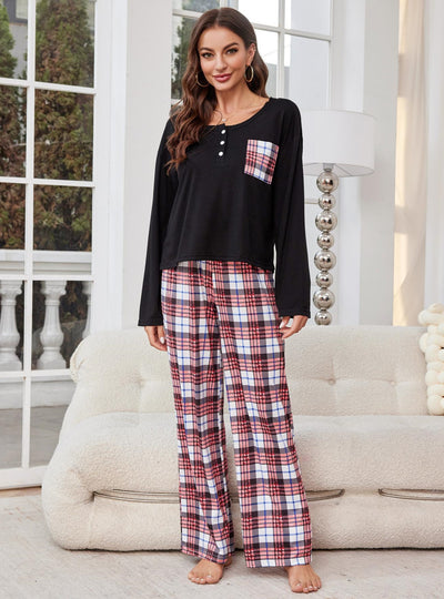 Casual Plaid Trousers Long-sleeved Pajamas