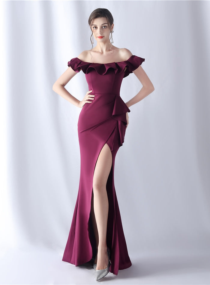 Off the Shoulder Split Prom Dress