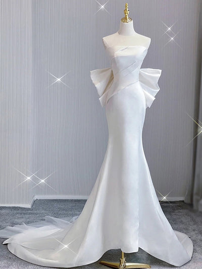 White Mermaid Satin Strapless Wedding Dress