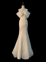 White Mermaid Pleats Wedding Dress