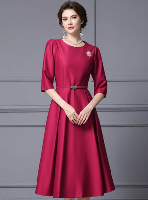 Red Satin Short Sleeve Mother Of The Bride Dress