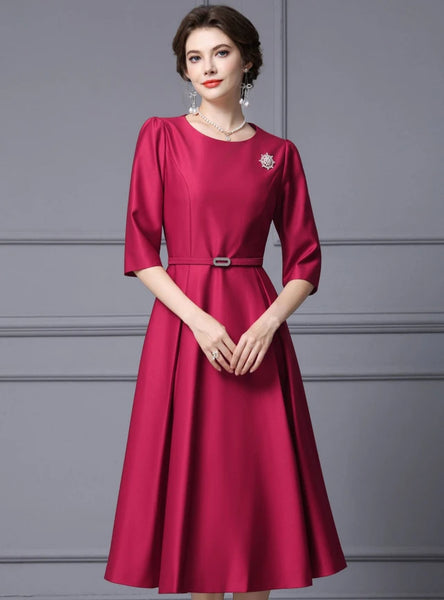Red Satin Short Sleeve Mother Of The Bride Dress