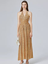 Gold Sequins V-neck Party Dress