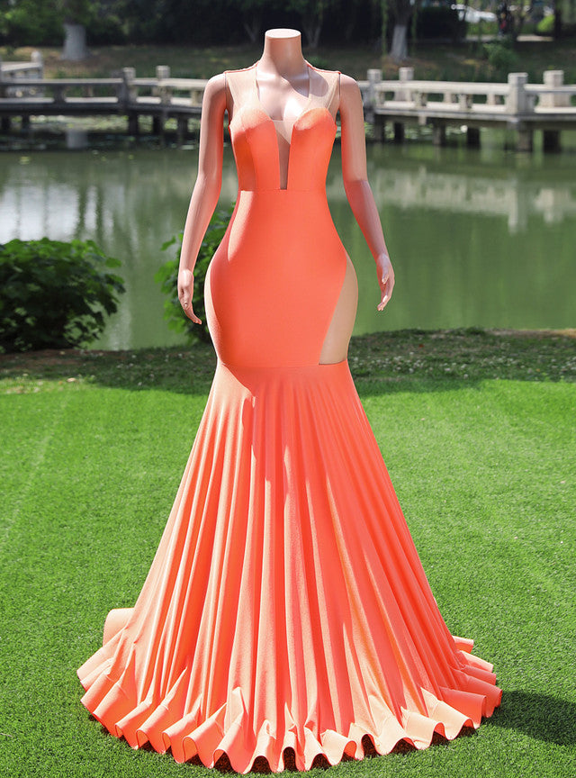 Orange Mermaid Backless Prom Dress