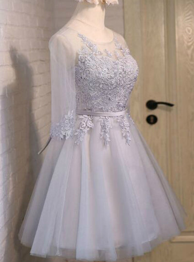 Light Yellow Lace Short Sleeve Homecoming Dress