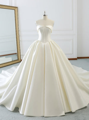 Ivory White Strapless Satin Wedding Dress