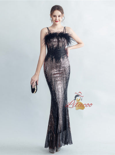 Spaghetti Straps Sequins Mermaid Prom Dress