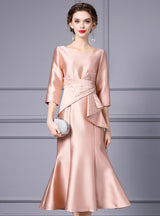 Champagne Satin Short Sleeve Mother Of The Bride Dress
