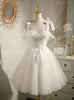 White Tulle Straps Lace Pleats Homecoming Dress