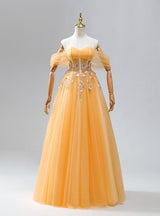 Orange Yellow Tulle Appliques Prom Dress