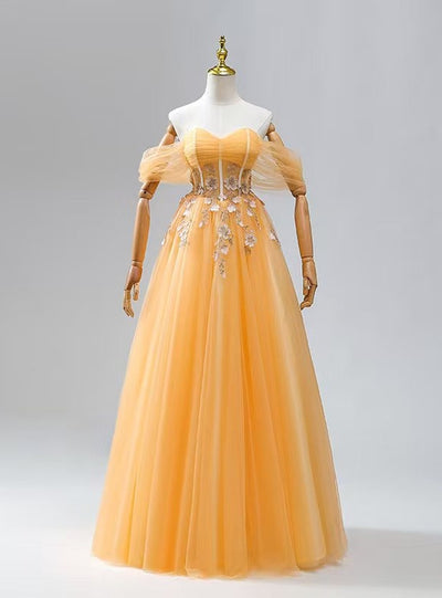 Orange Yellow Tulle Appliques Prom Dress