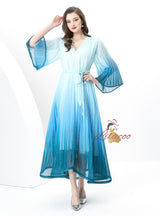 V-neck Flared Sleeve Gradient Dress