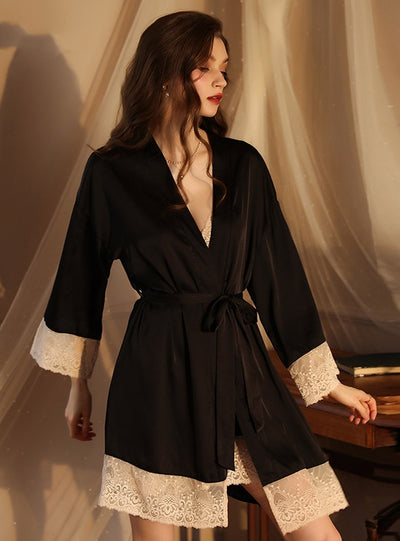 Long Sleeve Satin Lace Nightgown