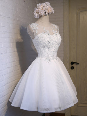 White Lace Beading Homecoming Dress