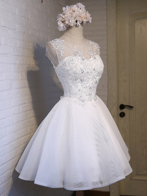 White Lace Beading Homecoming Dress