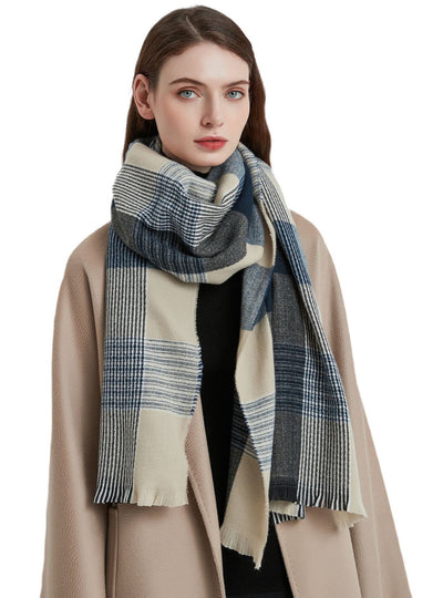 Women Checked Warm Scarf
