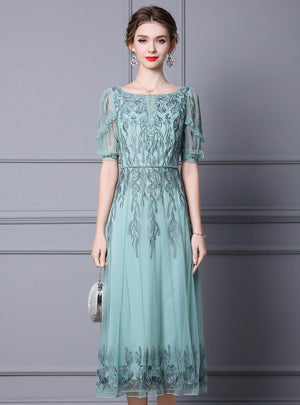 Green Tulle Appliques Beading Mother Of The Bride Dress
